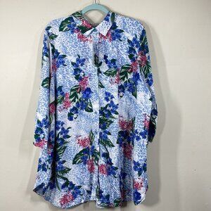 Jessica London Tunic Shirt Women’s Size 22W Linen Blend Button Down New